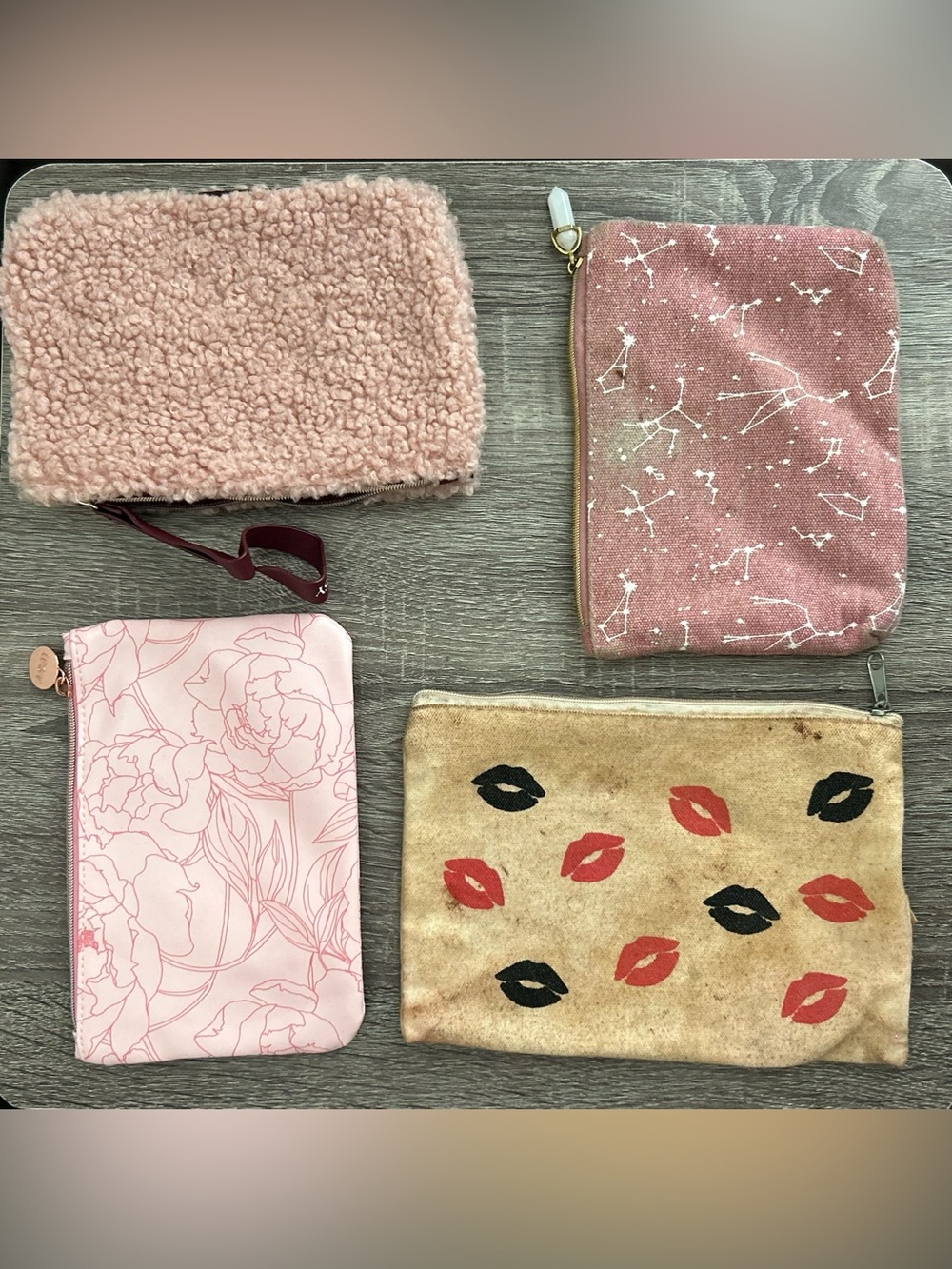 Ipsy Pink Sherpa and Fabric Pouch Set - Soft Pink Cosmetic Bags